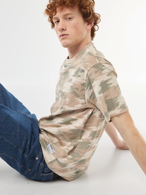 T-shirt met camouflageprint en ronde hals van katoen - Kiabi