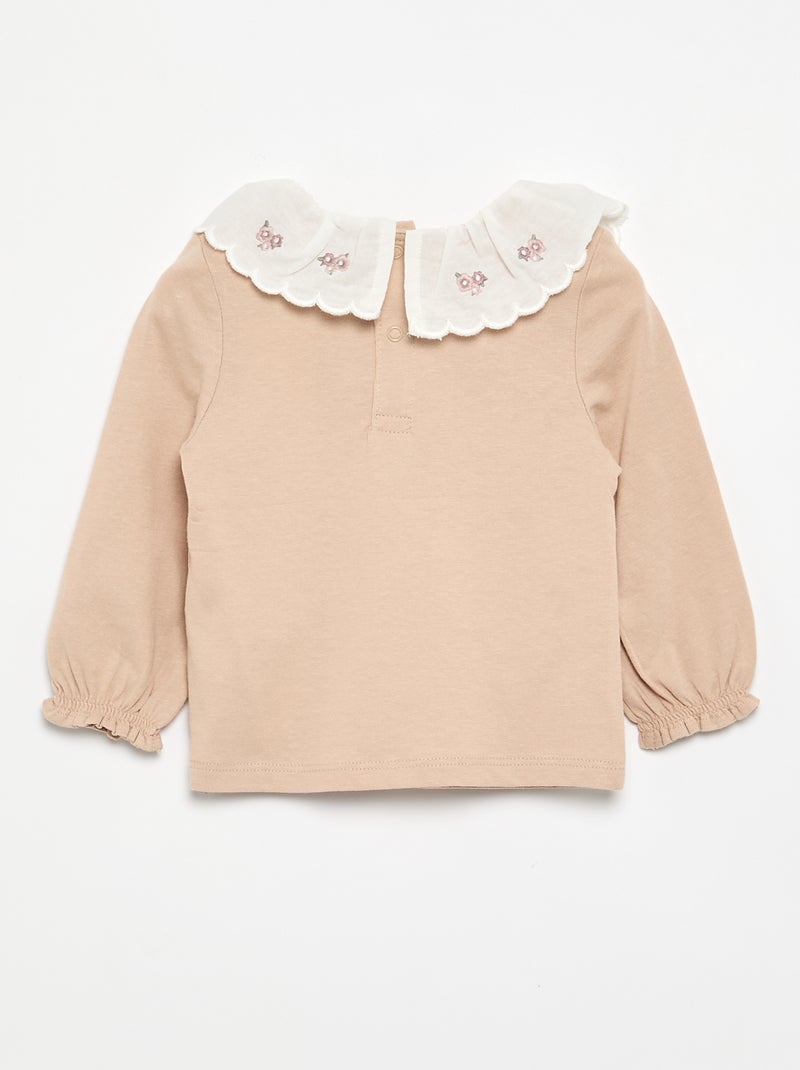 T-shirt met Claudine-kraag Biege - Kiabi