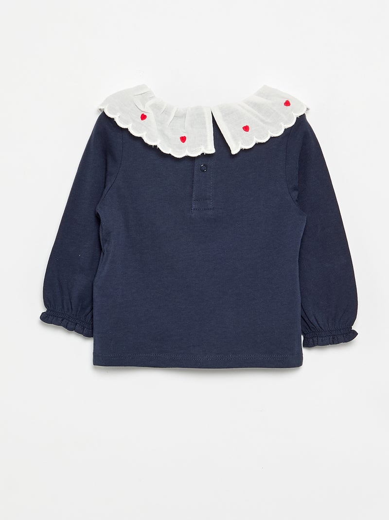 T-shirt met Claudinekraag Blauw - Kiabi