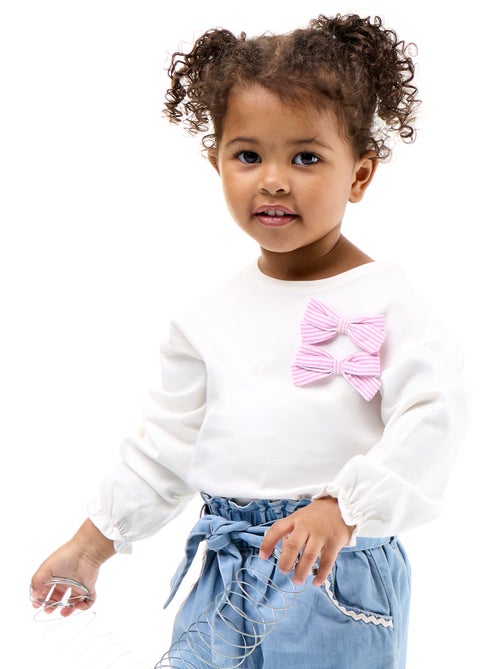 T-shirt met decoratieve strikjes en lange mouwen - Kiabi