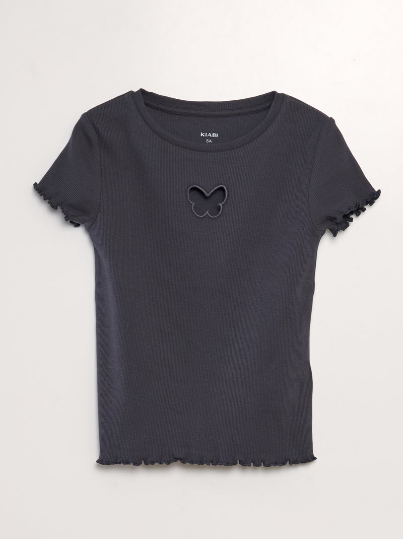T-shirt met deelnaad aan de voorzijde ZWART - Kiabi