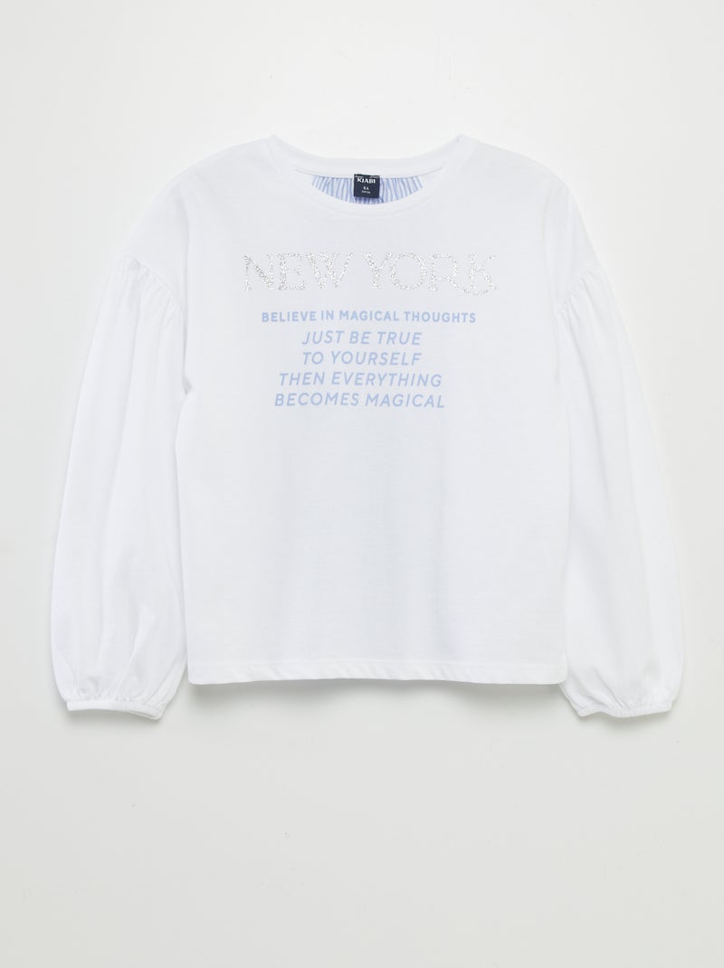 T-shirt met detail in poplin 'New York' WIT - Kiabi