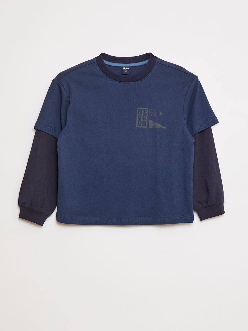 T-shirt met dubbele mouw Blauw - Kiabi