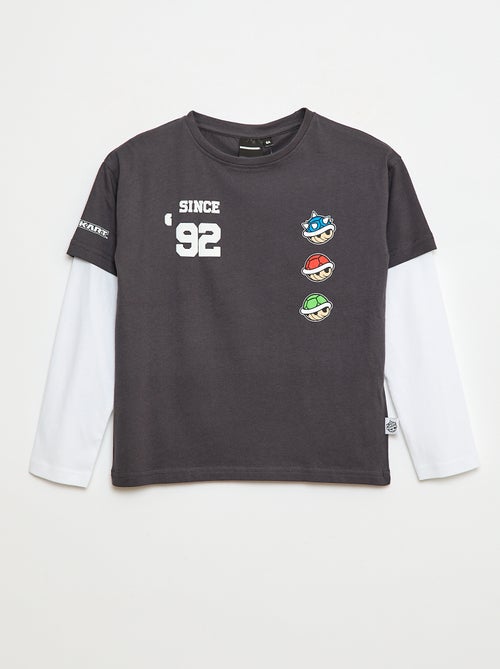 T-shirt met dubbele mouwen 'Mario' van katoen - Kiabi
