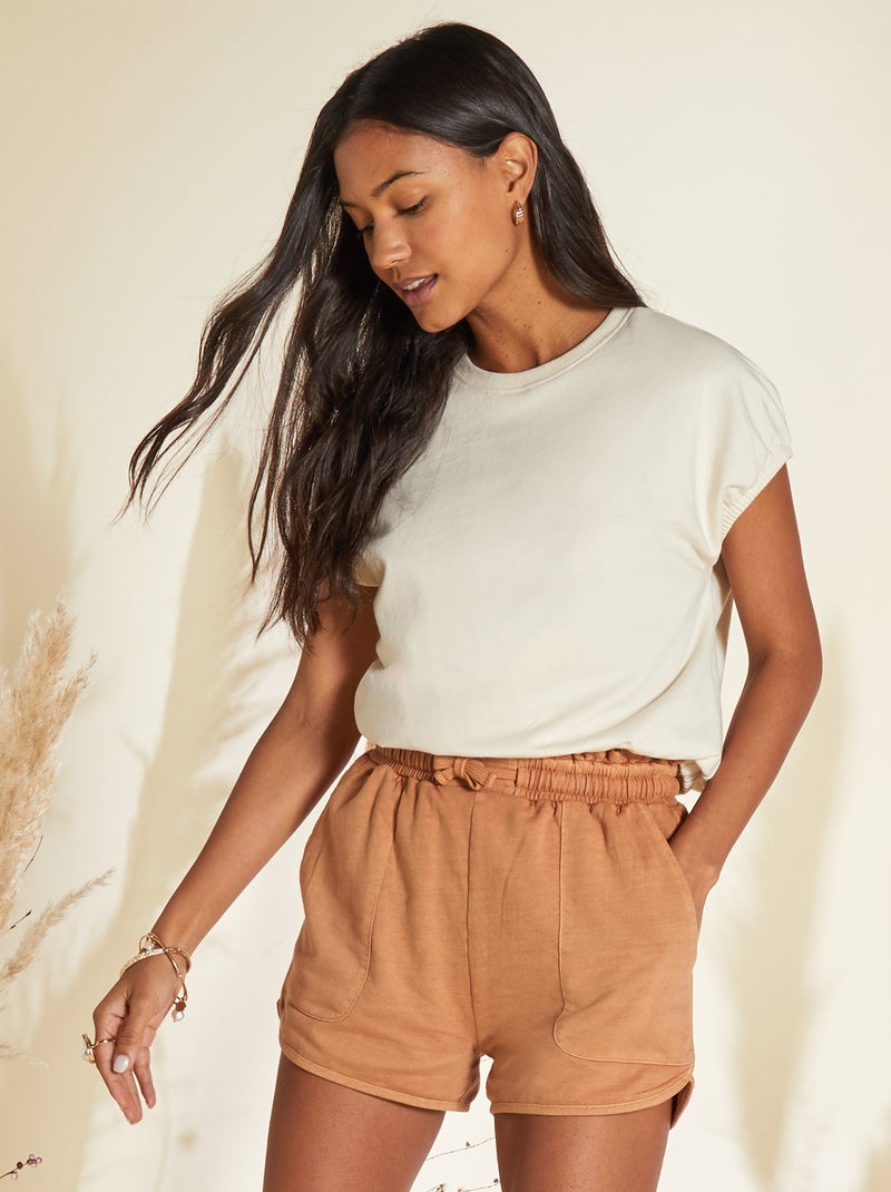 T-shirt met elastische pofmouwen WIT - Kiabi