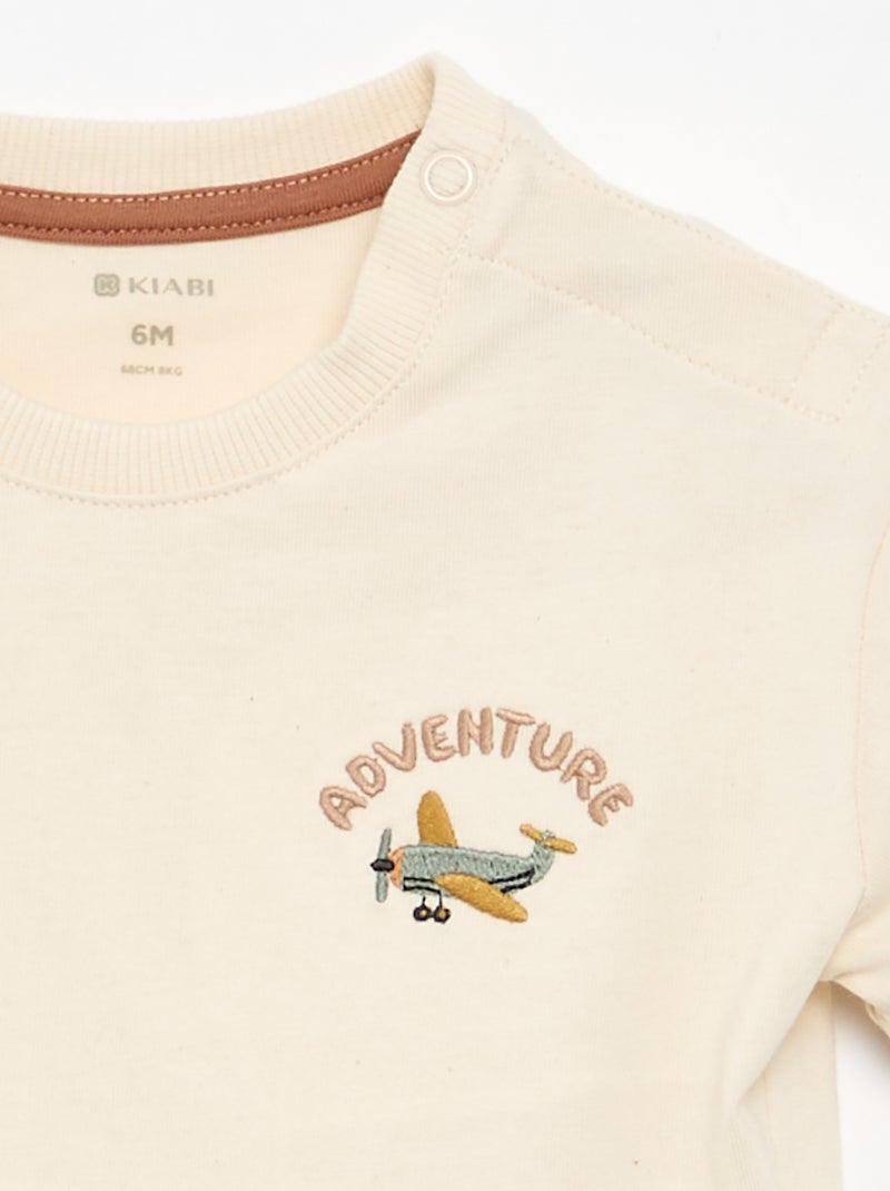 T-shirt met fantasieprint en korte mouwen Beige - Kiabi