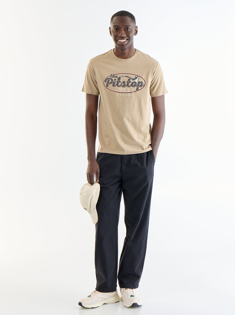 T-shirt met fantasieprint en korte mouwen Biege - Kiabi