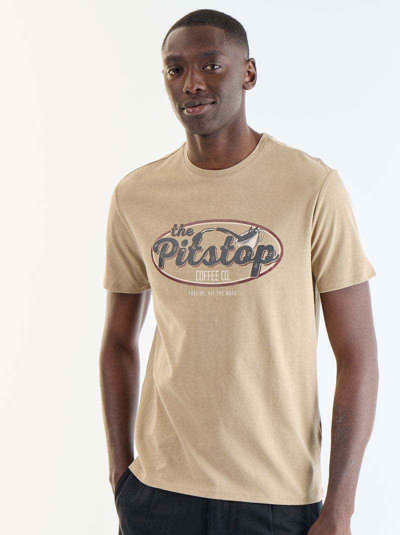 T-shirt met fantasieprint en korte mouwen Biege - Kiabi