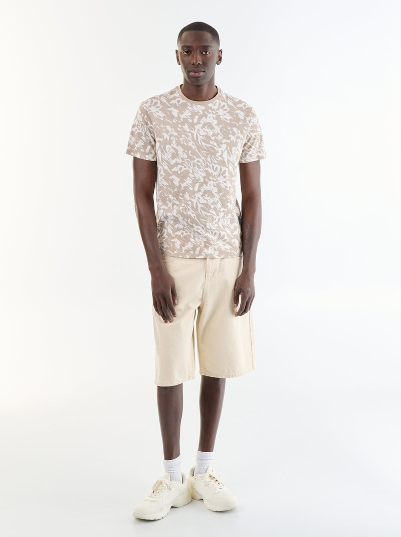T-shirt met fantasieprint en korte mouwen Biege - Kiabi