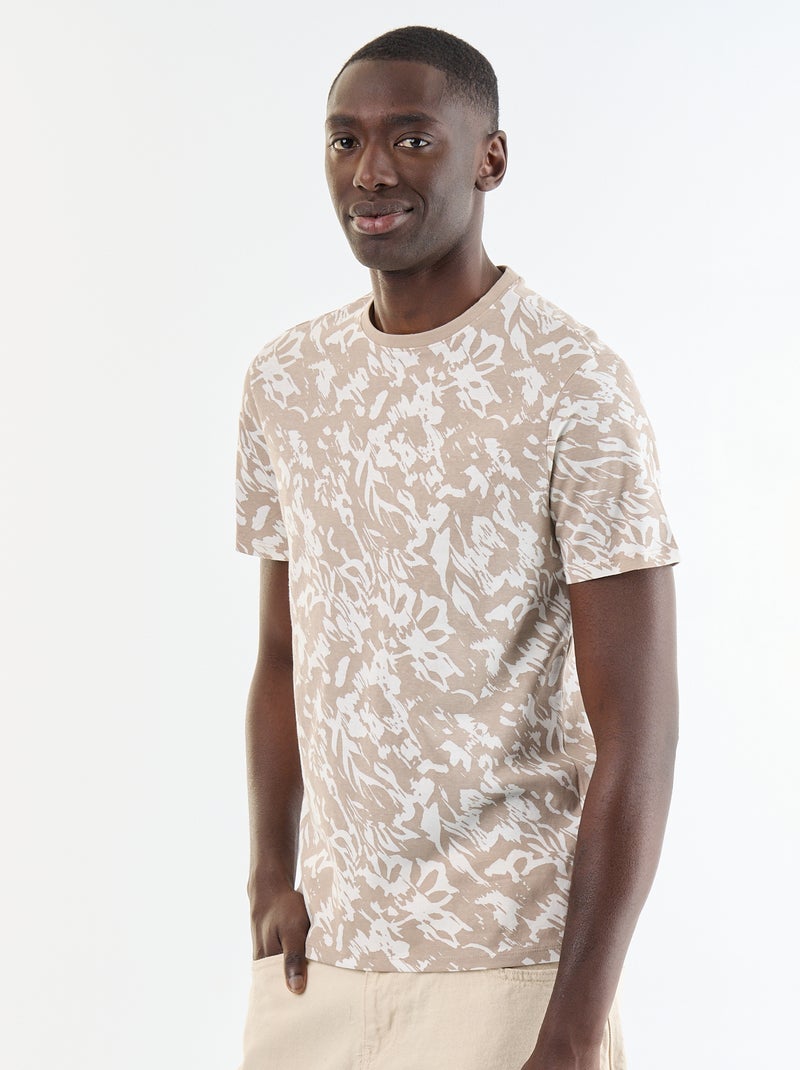 T-shirt met fantasieprint en korte mouwen Biege - Kiabi