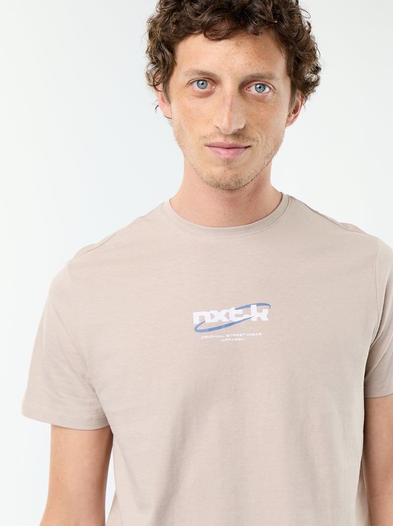 T-shirt met fantasieprint en korte mouwen Biege - Kiabi