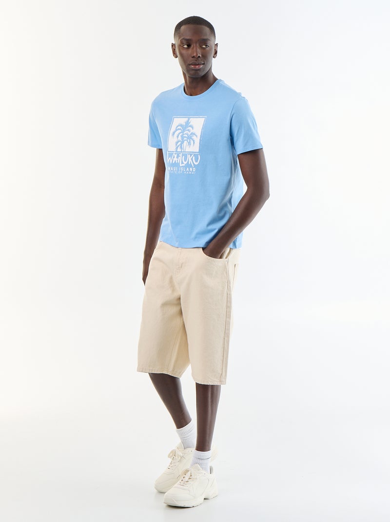 T-shirt met fantasieprint en korte mouwen Blauw - Kiabi