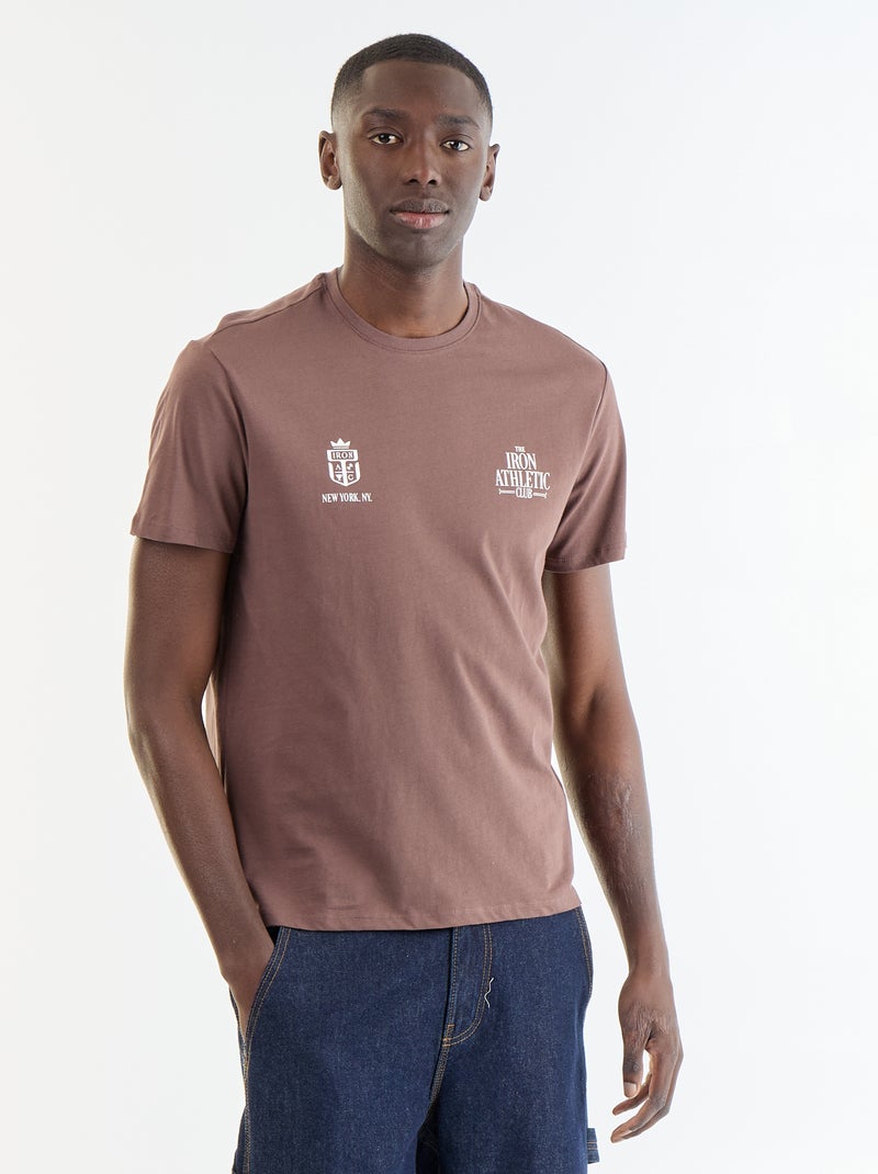 T-shirt met fantasieprint en korte mouwen Bruin - Kiabi