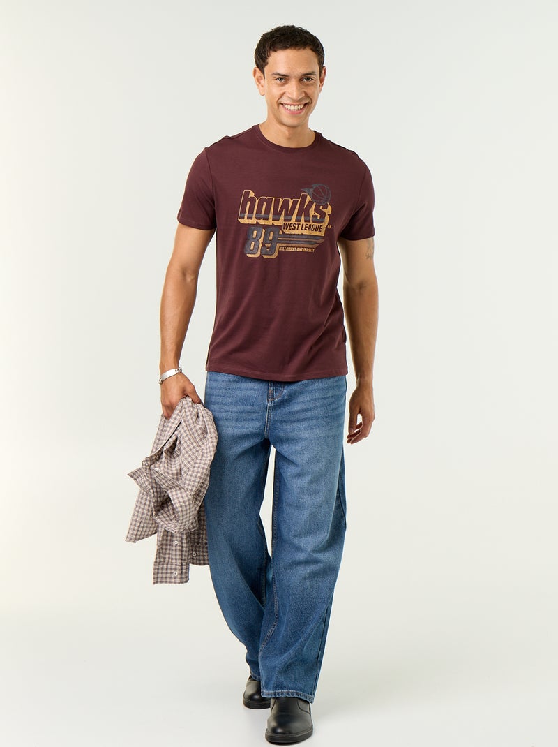 T-shirt met fantasieprint en korte mouwen Bruin - Kiabi