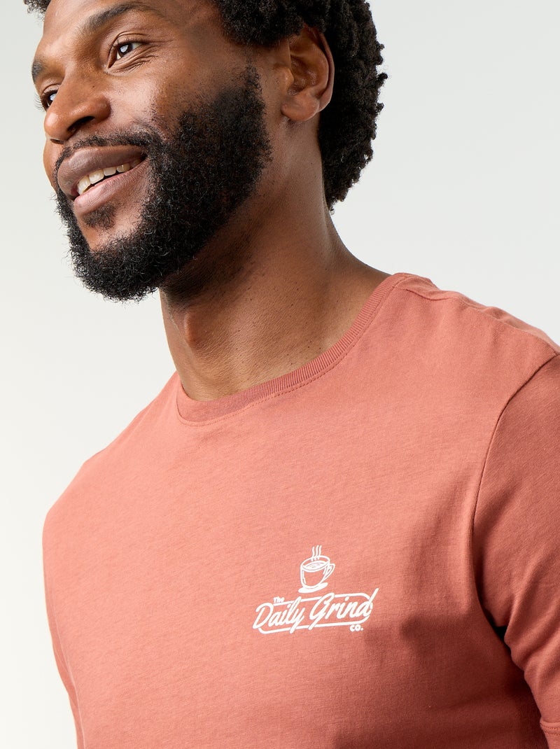 T-shirt met fantasieprint en korte mouwen Bruin - Kiabi