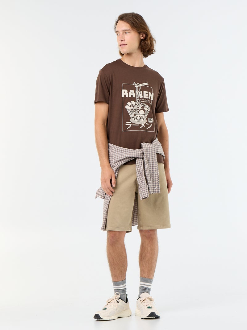 T-shirt met fantasieprint en korte mouwen Bruin - Kiabi