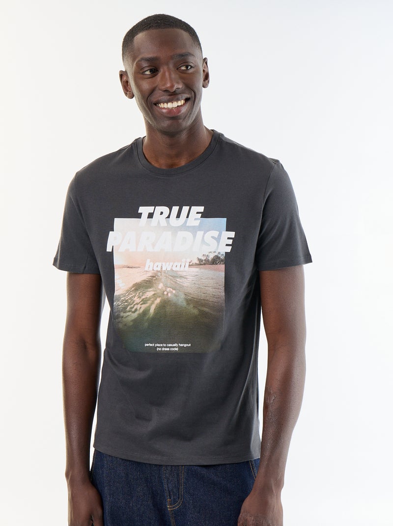 T-shirt met fantasieprint en korte mouwen Grijs - Kiabi