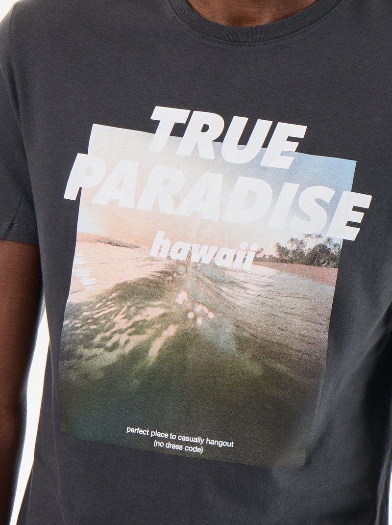 T-shirt met fantasieprint en korte mouwen Grijs - Kiabi