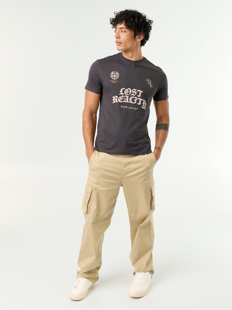 T-shirt met fantasieprint en korte mouwen Grijs - Kiabi