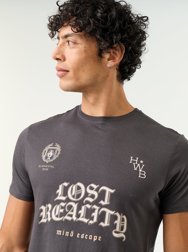 T-shirt met fantasieprint en korte mouwen Grijs - Kiabi