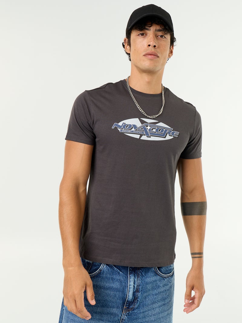 T-shirt met fantasieprint en korte mouwen Grijs - Kiabi