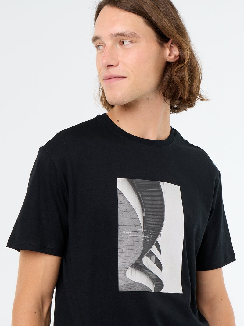 T-shirt met fantasieprint en korte mouwen Zwart - Kiabi