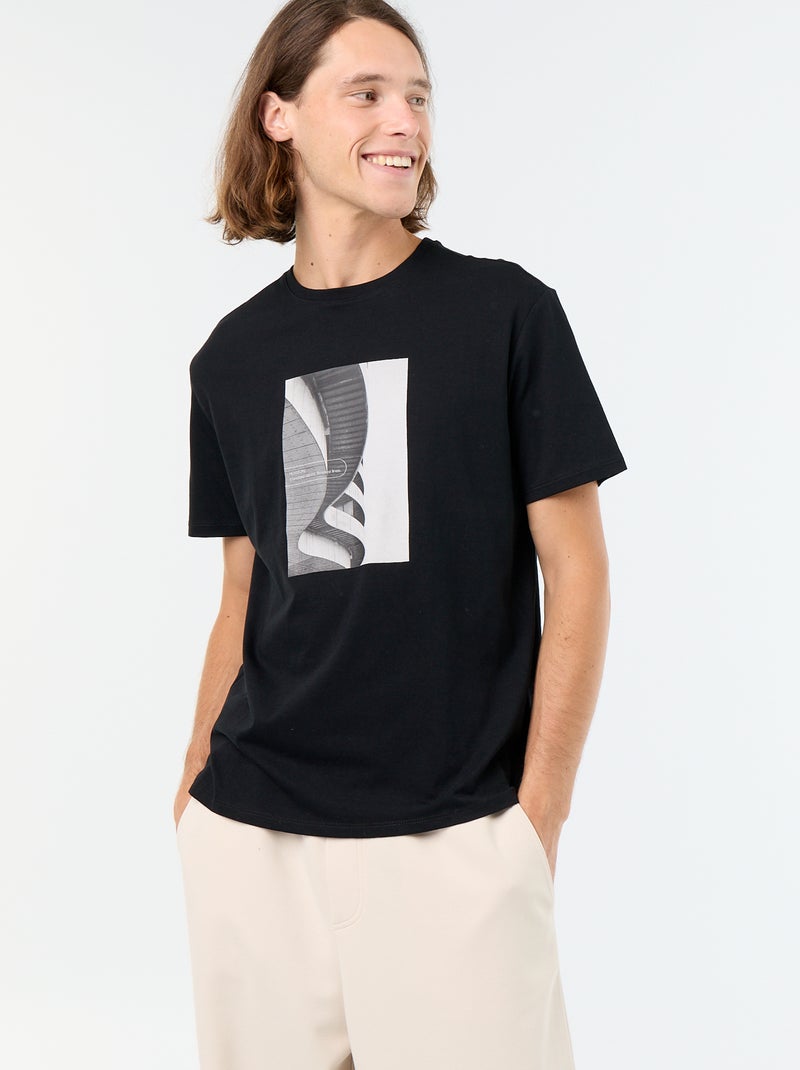 T-shirt met fantasieprint en korte mouwen Zwart - Kiabi