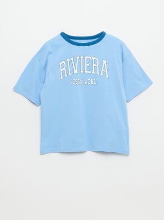 T-shirt met fantasieprint, korte mouwen en contrasterende biezen