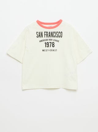 T-shirt met fantasieprint, korte mouwen en contrasterende biezen