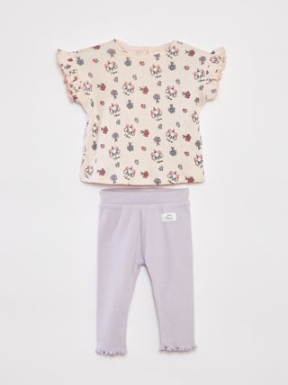 T-shirt met fijn ajourmotiefje + legging | 'Disney' - 2-delig