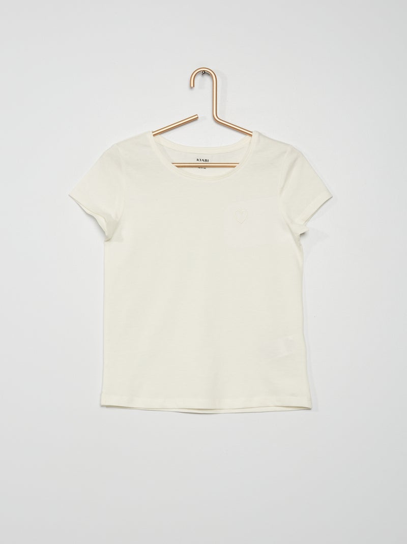 T-shirt met geborduurd hartje WIT - Kiabi