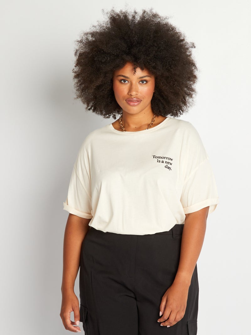 T-shirt met geborduurde boodschap BIEGE - Kiabi
