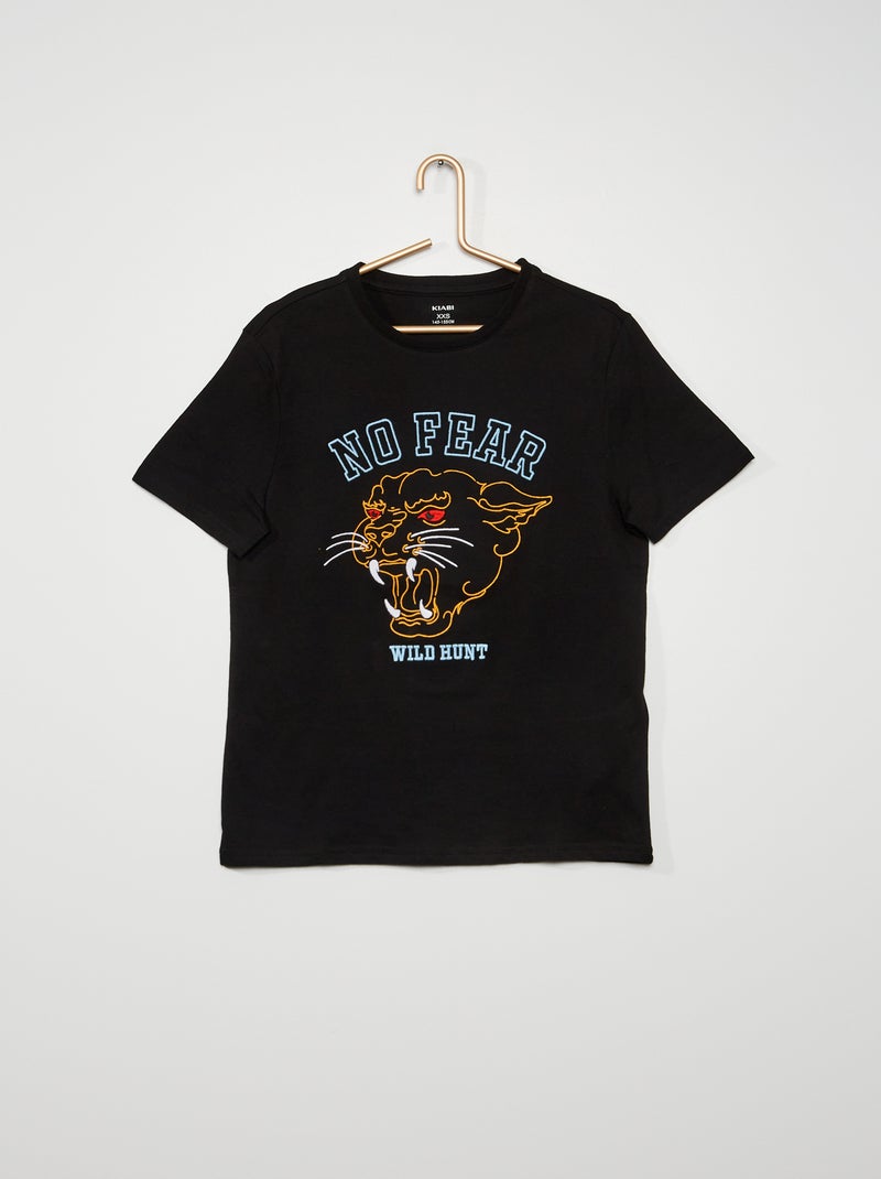 T-shirt met geborduurde panter zwart - Kiabi