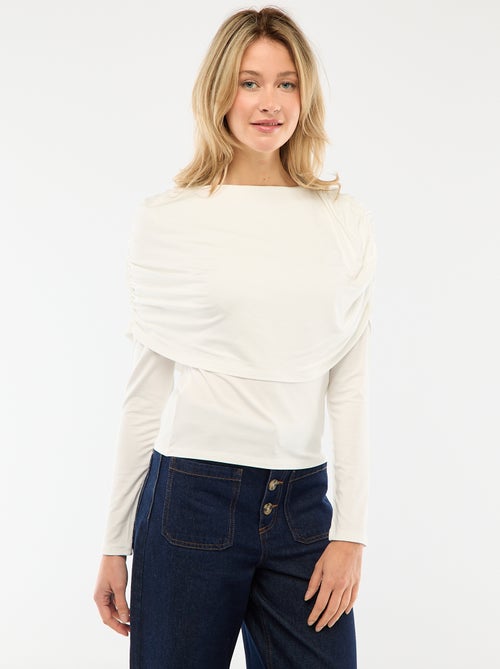 T-shirt met gedrapeerde boothals - Kiabi