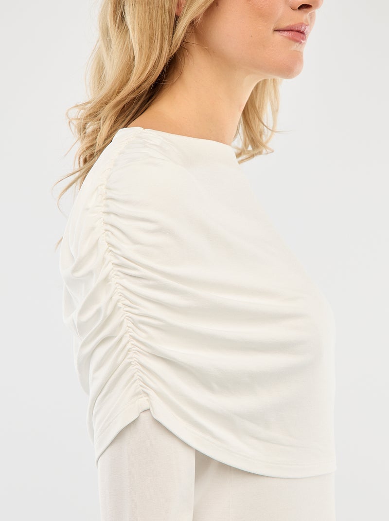 T-shirt met gedrapeerde boothals Wit - Kiabi