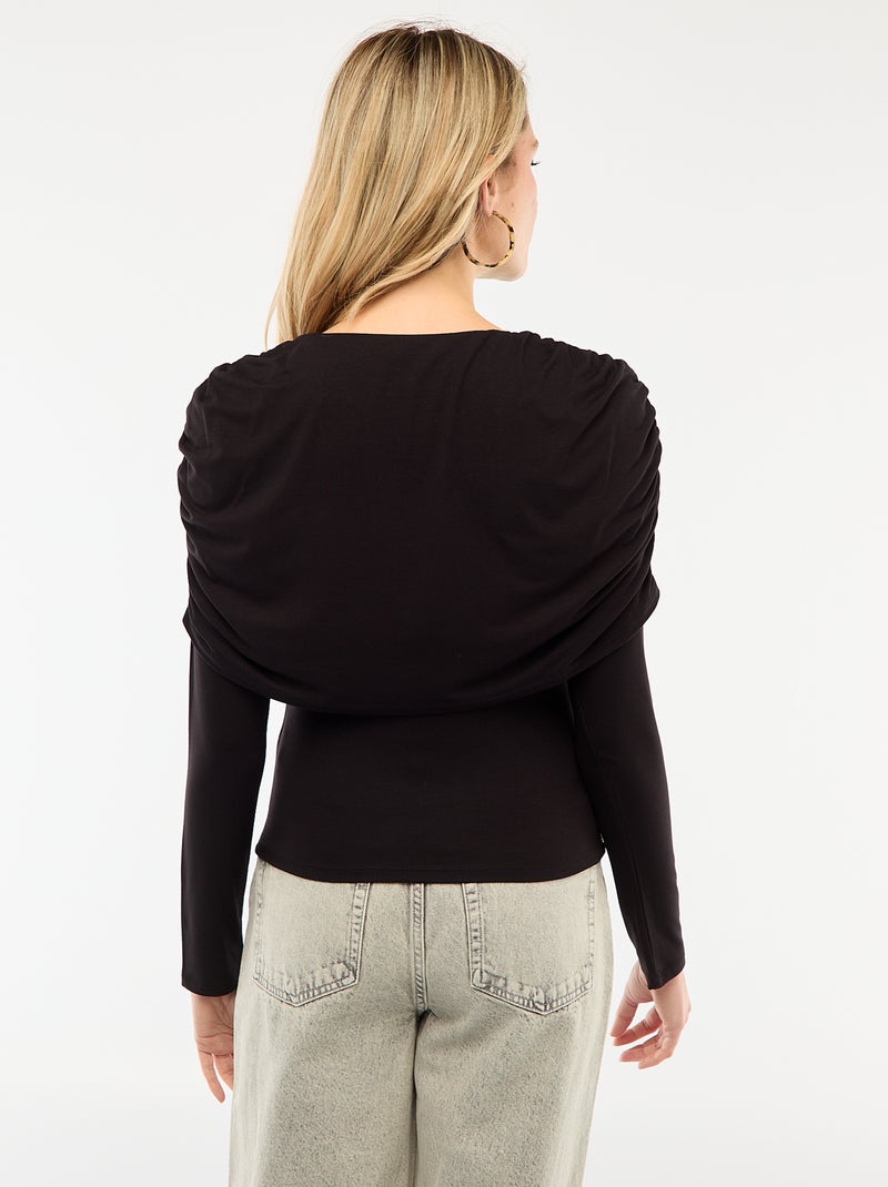 T-shirt met gedrapeerde boothals Zwart - Kiabi