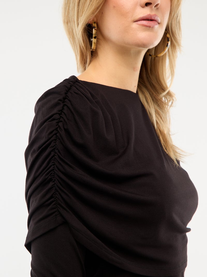 T-shirt met gedrapeerde boothals Zwart - Kiabi