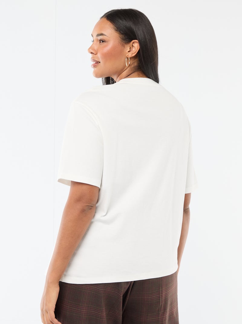 T-shirt met gedrapeerde ronde hals en fantasiejuweel Wit - Kiabi