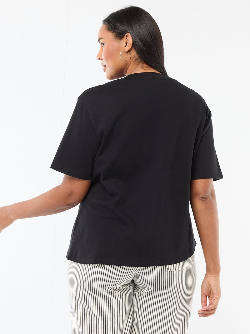 T-shirt met gedrapeerde ronde hals en fantasiejuweel Zwart - Kiabi