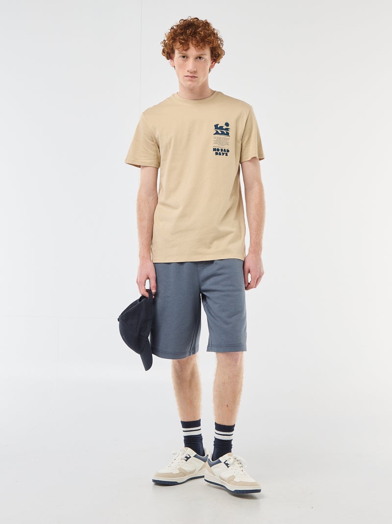 T-shirt met geplaatste print van effen katoen Biege - Kiabi