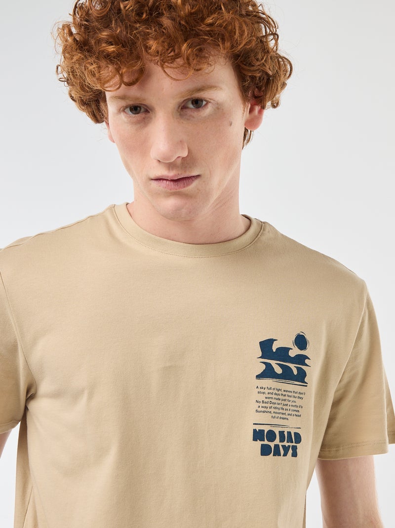 T-shirt met geplaatste print van effen katoen Biege - Kiabi