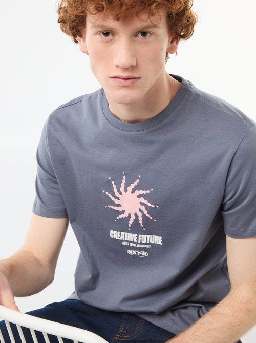 T-shirt met geplaatste print van effen katoen - Kiabi