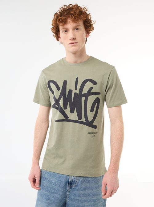 T-shirt met geplaatste print van effen katoen - Kiabi