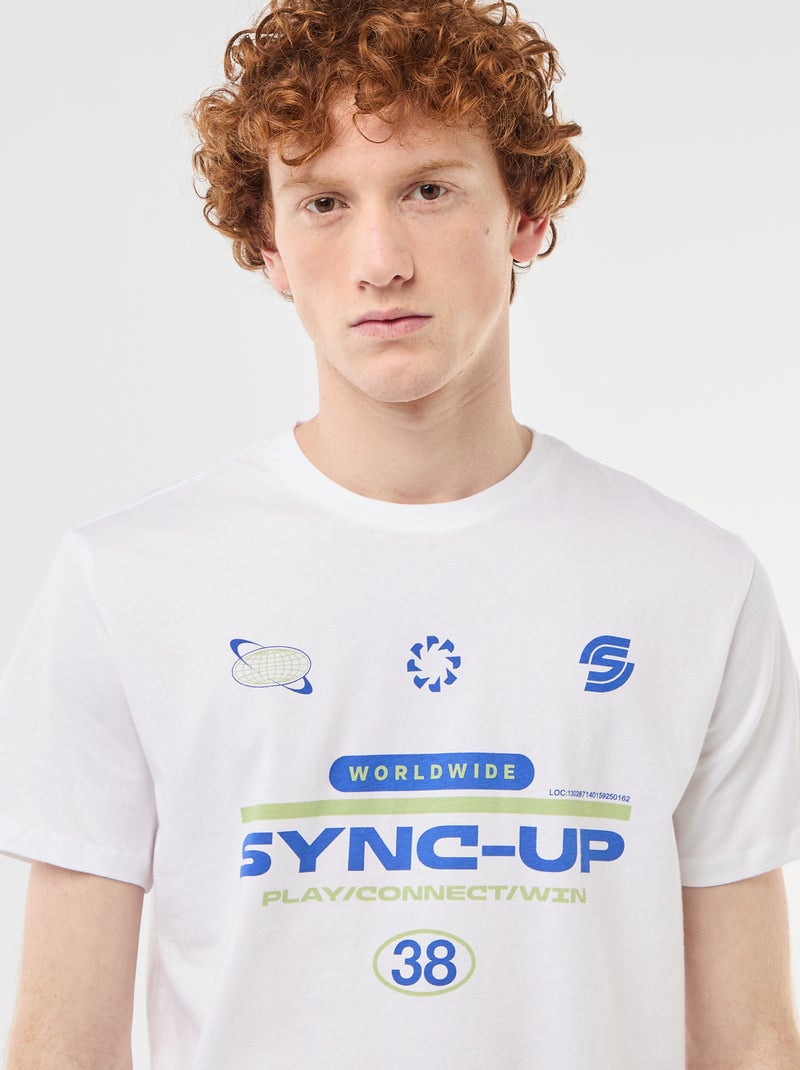 T-shirt met geplaatste print van effen katoen Wit - Kiabi