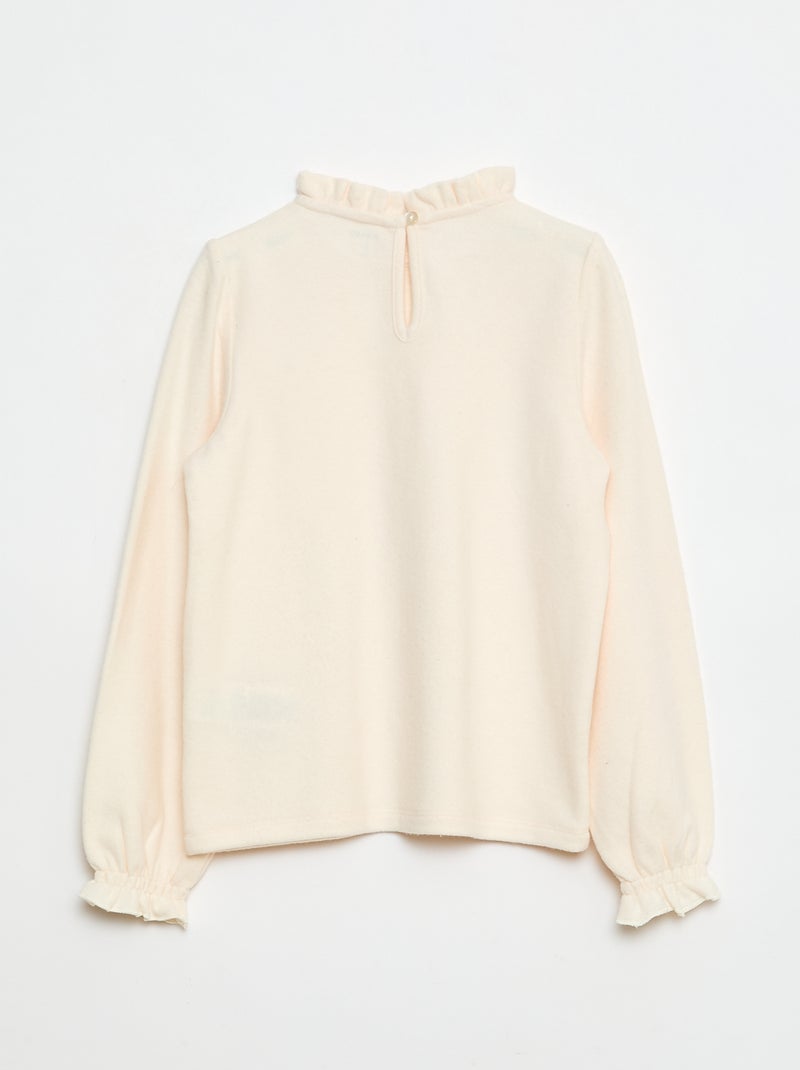 T-shirt met geribde opstaande kraag Wit - Kiabi