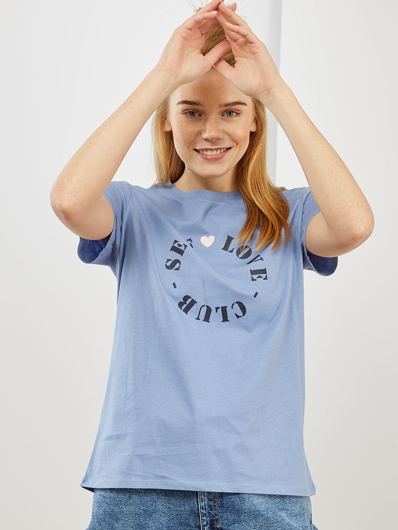 T-shirt met hartjesprint BLAUW - Kiabi