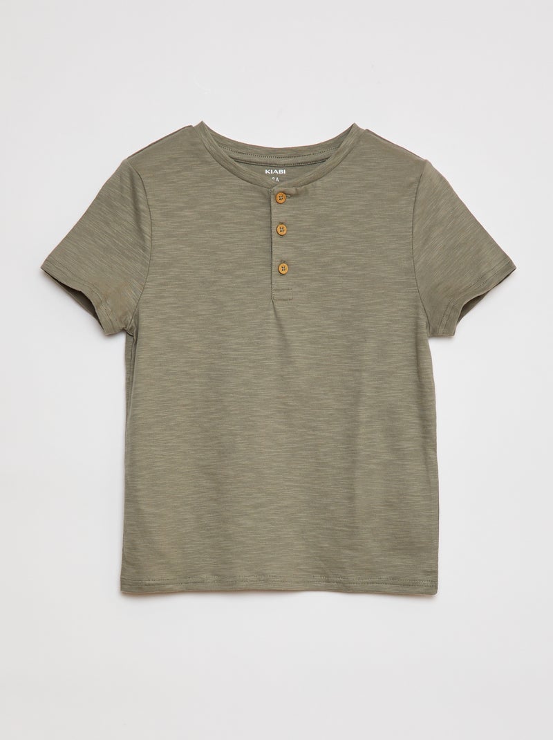 T-shirt met henleykraag en korte mouw KAKI - Kiabi