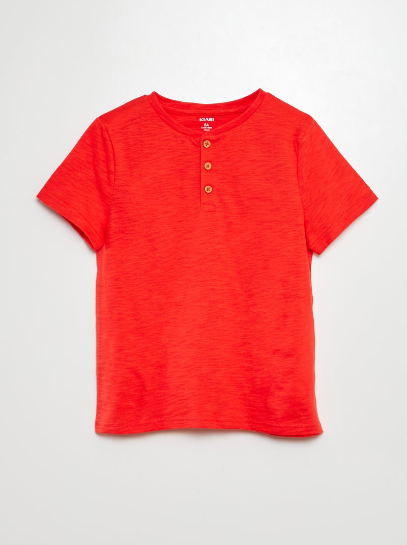 T-shirt met henleykraag en korte mouw ROOD - Kiabi