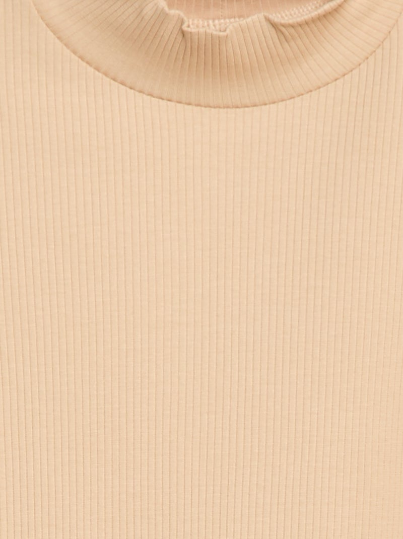 T-shirt met hoge kraag van ribstof Biege - Kiabi