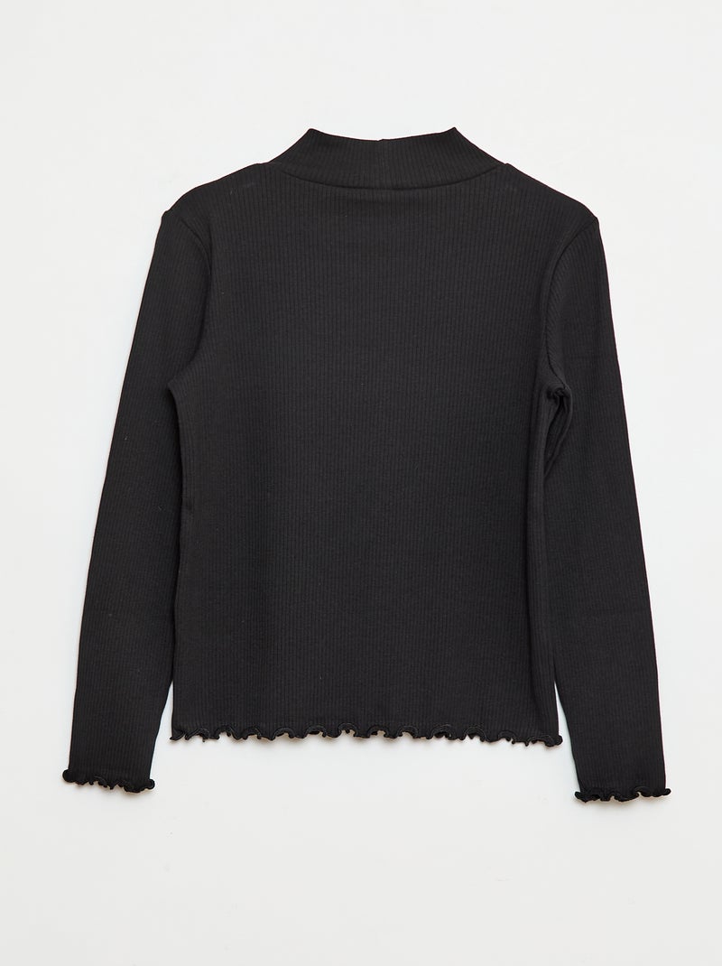 T-shirt met hoge kraag van ribstof zwart - Kiabi